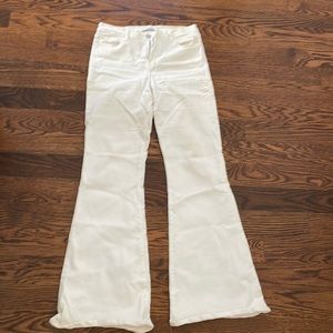 J Brand white denim flared bell bottoms with stretch